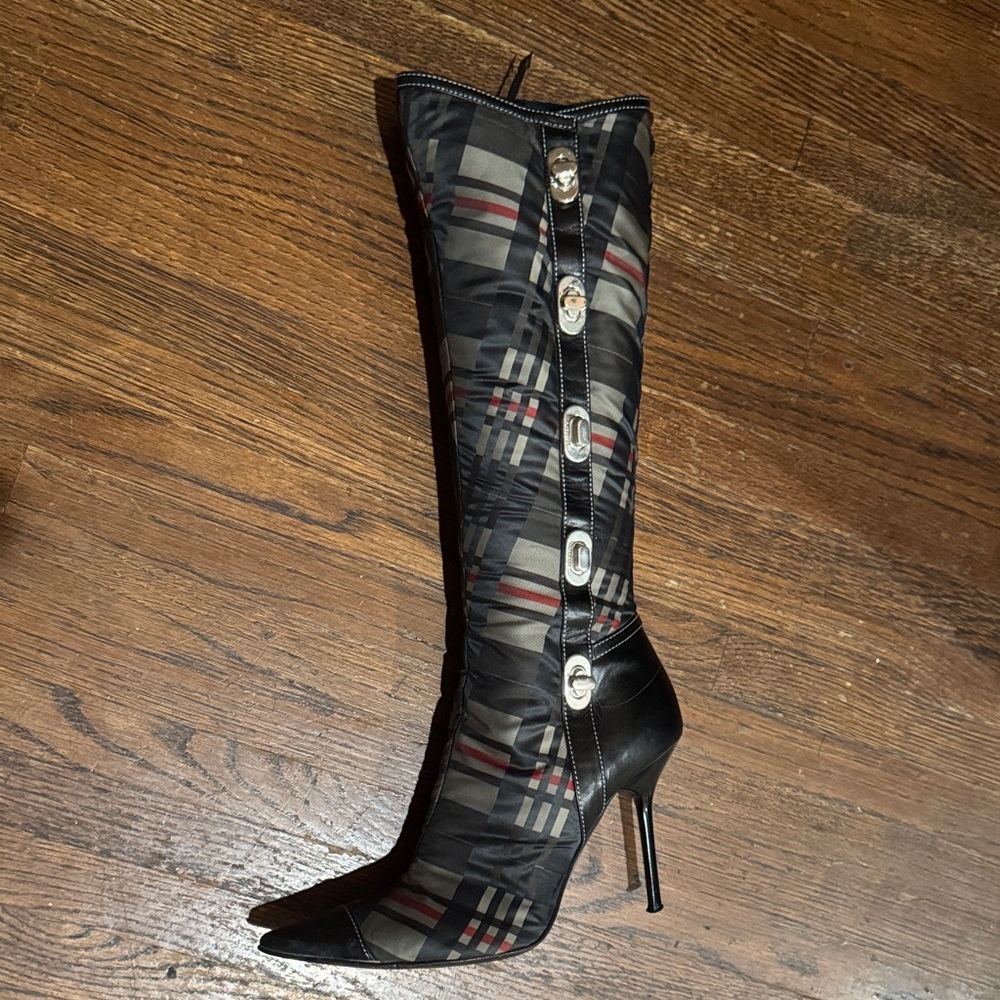 Casadei Black Plaid Heeled Boots